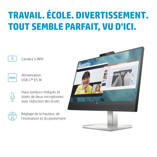 HP E24m G4 écran PC 23.8" 1920 x 1080 pixels Full HD Noir, Argent