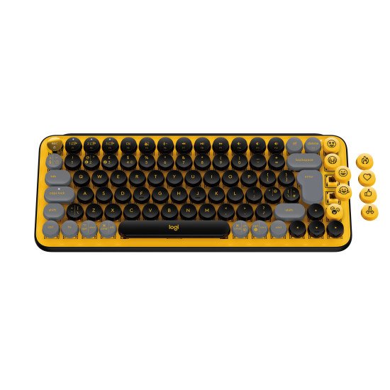 Logitech POP Keys Wireless Mechanical Keyboard With Emoji Keys clavier RF sans fil + Bluetooth AZERTY Français Noir, Gris, Jaune