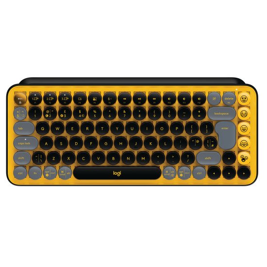 Logitech POP Keys Wireless Mechanical Keyboard With Emoji Keys clavier RF sans fil + Bluetooth AZERTY Français Noir, Gris, Jaune