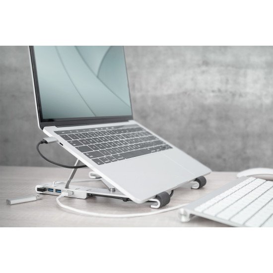 Digitus Support réglable pour ordinateur portable avec hub USB-C™ intégré, 5 ports