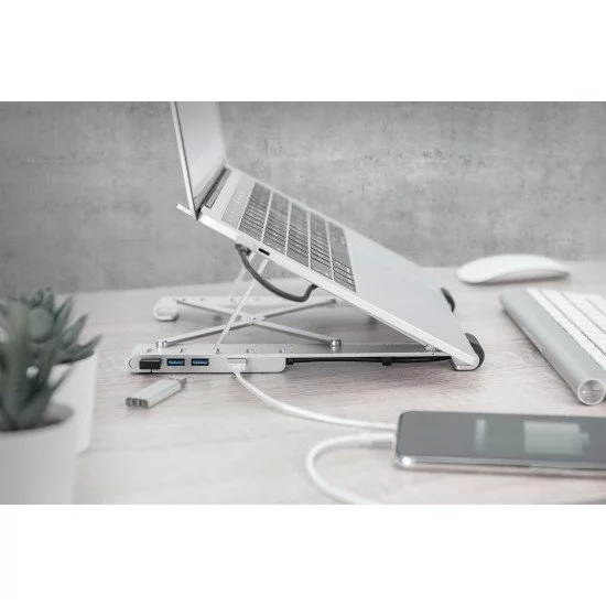 Digitus Support réglable pour ordinateur portable avec hub USB-C™ intégré, 5 ports Digitus Support réglable pour ordinateur portable avec hub USB-C™ intégré, 5 ports