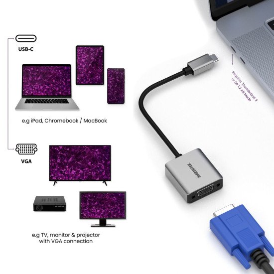 Marmitek Connect USB C vers VGA - Adaptateur USB-C vers VGA