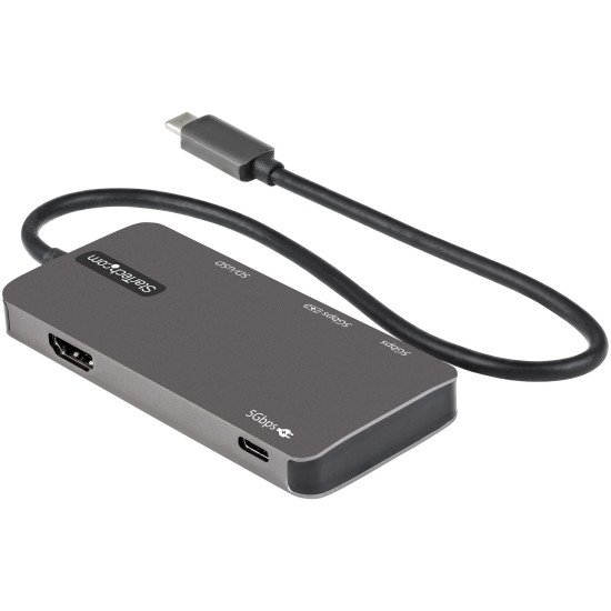 StarTech.com Adaptateur Multiport USB-C - USB Type C vers HDMI 4K, Alimentation 100W Passthrough, SD/MicroSD, Hub USB 3 Ports USB 3.0 - Mini Dock USB-C - Câble Intégré 30cm