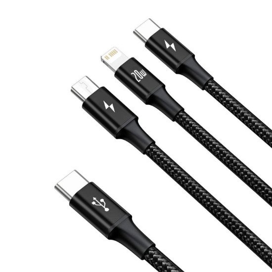 Baseus Rapid 3-in-1 câble USB 1,5 m USB A USB C/Micro USB A/Lightning Noir Baseus Rapid 3-in-1 câble USB 1,5 m USB A USB C/Micro USB A/Lightning Noir