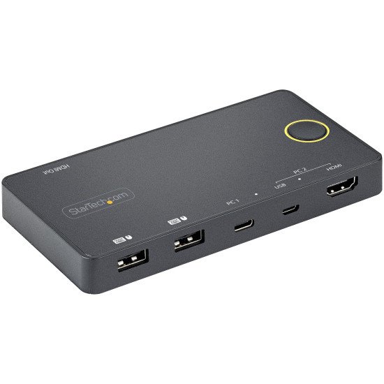 StarTech.com Switch KVM Hybride 2 Ports USB-A + HDMI & USB-C - Écran Unique HDMI 2.0 4K 60Hz - Commutateur KVM Compact HDMI Desktop et/ou Laptop - Alimenté par Bus USB - Compatible Thunderbolt 3