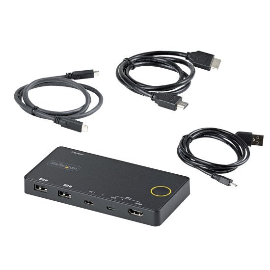 StarTech.com Switch KVM Hybride 2 Ports USB-A + HDMI & USB-C - Écran Unique HDMI 2.0 4K 60Hz - Commutateur KVM Compact HDMI Desktop et/ou Laptop - Alimenté par Bus USB - Compatible Thunderbolt 3