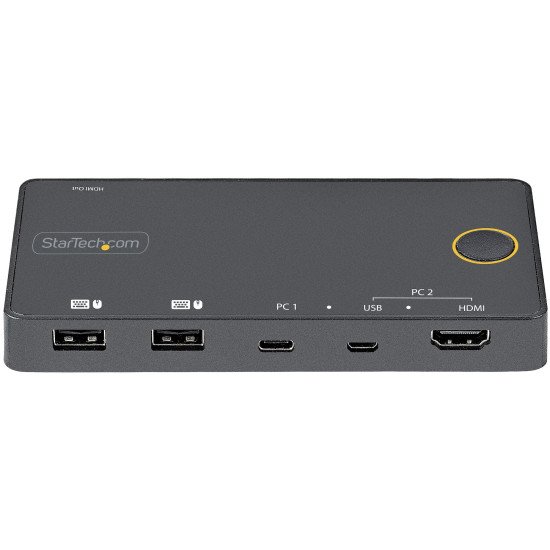 StarTech.com Switch KVM Hybride 2 Ports USB-A + HDMI & USB-C - Écran Unique HDMI 2.0 4K 60Hz - Commutateur KVM Compact HDMI Desktop et/ou Laptop - Alimenté par Bus USB - Compatible Thunderbolt 3