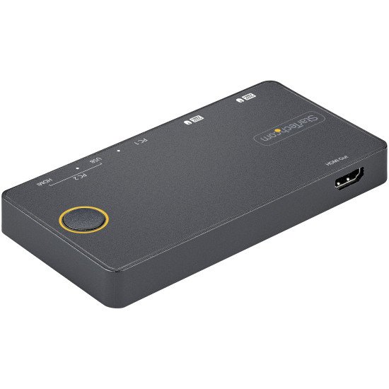 StarTech.com Switch KVM Hybride 2 Ports USB-A + HDMI & USB-C - Écran Unique HDMI 2.0 4K 60Hz - Commutateur KVM Compact HDMI Desktop et/ou Laptop - Alimenté par Bus USB - Compatible Thunderbolt 3