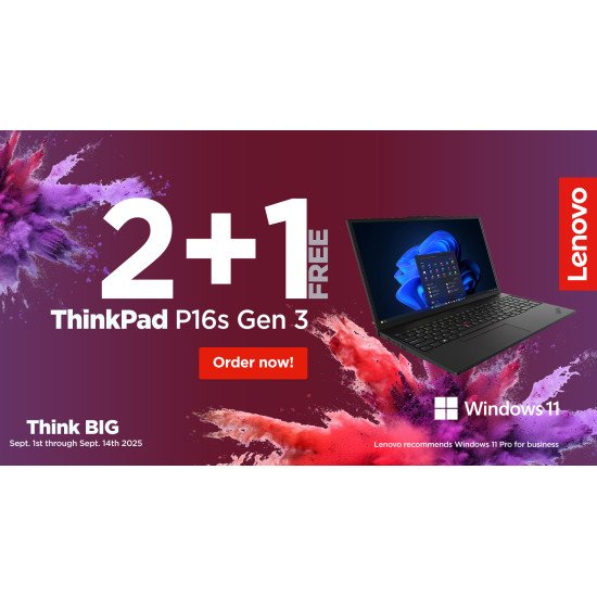 Lenovo Bundle Promo: Buy 2 get 1 for free. ThinkPad P16s Gen 3 (Intel) (3 units) Intel Core Ultra 7 155H Station de travail mobile 40,6 cm (16") WUXGA 32 Go DDR5-SDRAM 1 To SSD NVIDIA RTX 500 Ada Wi-Fi 6E (802.11ax) Windows 11 Pro Suisse Noir Lenovo Bundle Promo: Buy 2 get 1 for free. ThinkPad P16s Gen 3 (Intel) (3 units) Intel Core Ultra 7 155H Station de travail mobile 40,6 cm (16") WUXGA 32 Go DDR5-SDRAM 1 To SSD NVIDIA RTX 500 Ada Wi-Fi 6E (802.11ax) Windows 11 Pro Suisse Noir