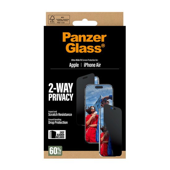 PanzerGlass ® 2-Way Privacy Screen Protector iPhone Air | Ultra-Wide Fit w. EasyAligner Protection d'écran transparent Apple 1 pièce(s)