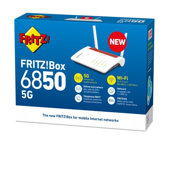 AVM FRITZ!Box 6850 5G routeur sans fil Gigabit Ethernet Bi-bande (2,4 GHz / 5 GHz) 3G 4G Blanc