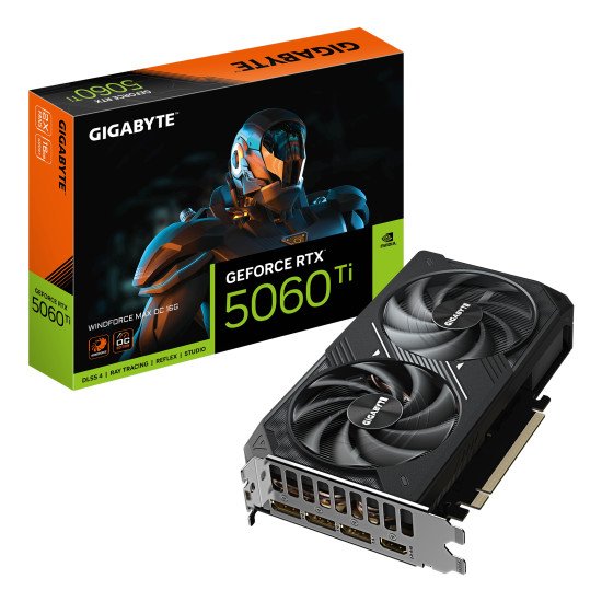 GIGABYTE GeForce RTX 5060 Ti WINDFORCE MAX OC 16G Carte Graphique – 16 Go GDDR7, 128 bits, PCI-E 5.0, 2587 MHz Fréquence du processeur, 3 x DisplayPort, 1 x HDMI, NVIDIA DLSS 4, GV-N506TWF2MAX OC-16GD GIGABYTE GeForce RTX 5060 Ti WINDFORCE MAX OC 16G Carte Graphique – 16 Go GDDR7, 128 bits, PCI-E 5.0, 2587 MHz Fréquence du processeur, 3 x DisplayPort, 1 x HDMI, NVIDIA DLSS 4, GV-N506TWF2MAX OC-16GD