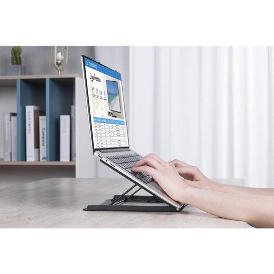 Manhattan Support pour ordinateur portable et tablette, réglable (5 positions), jusqu'à 15,6", portable et léger, acier, noir