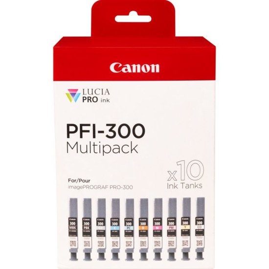Canon PFI-300 cartouche d'encre 10 pièce(s) Original Noir, Bleu, Cyan, Gris, Magenta, Photo noire, Photo magenta, Rouge, Jaune