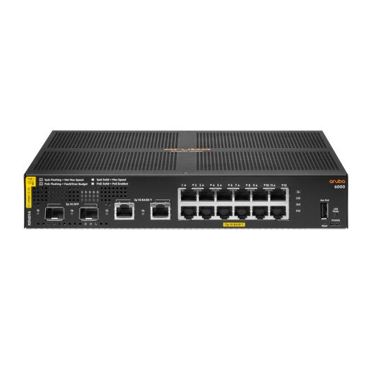 HPE Aruba 6000 12G Class4 PoE 2G/2SFP 139W Géré L3 Gigabit Ethernet (10/100/1000) Connexion Ethernet, supportant l'alimentation via ce port (PoE) 1U