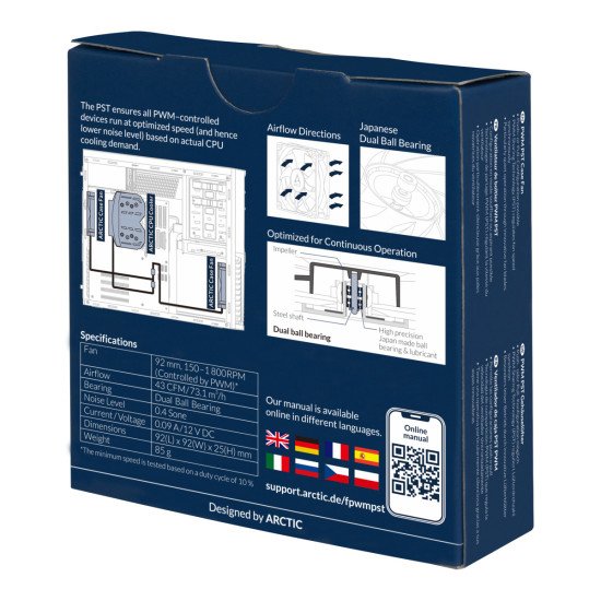 ARCTIC F9 PWM PST CO Boitier PC Ventilateur 9,2 cm Noir 1 pièce(s)