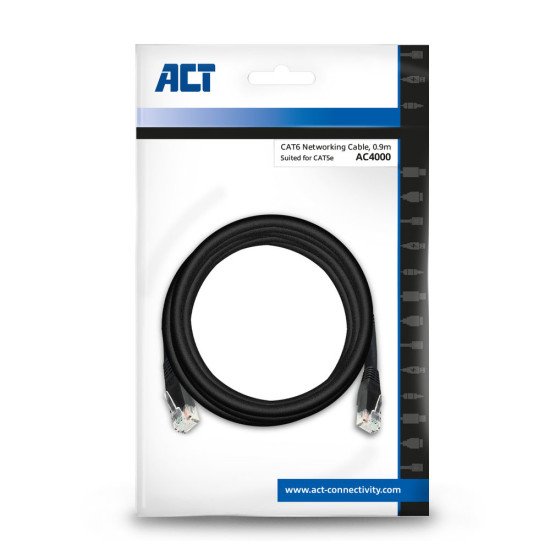 ACT AC4000 câble de réseau Noir 0,9 m Cat6 U/UTP (UTP)