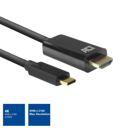 ACT AC7315 câble vidéo et adaptateur 2 m USB Type-C HDMI Type A (Standard) Noir