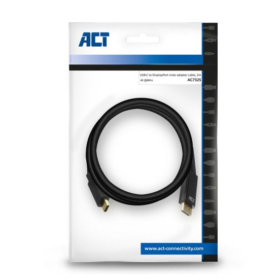 ACT AC7325 câble vidéo et adaptateur 2 m USB Type-C DisplayPort Noir