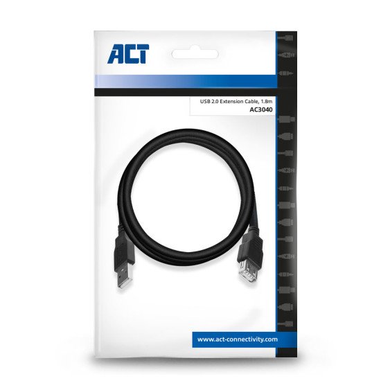 ACT AC3040 câble USB 1,8 m USB 2.0 USB A Noir