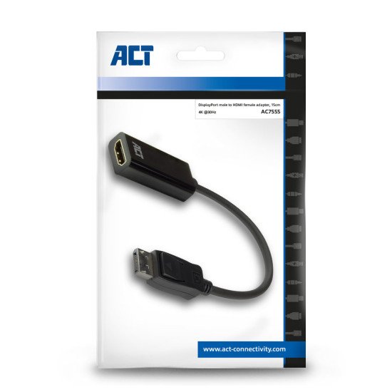 ACT AC7555 câble vidéo et adaptateur 0,15 m DisplayPort HDMI Type A (Standard) Noir