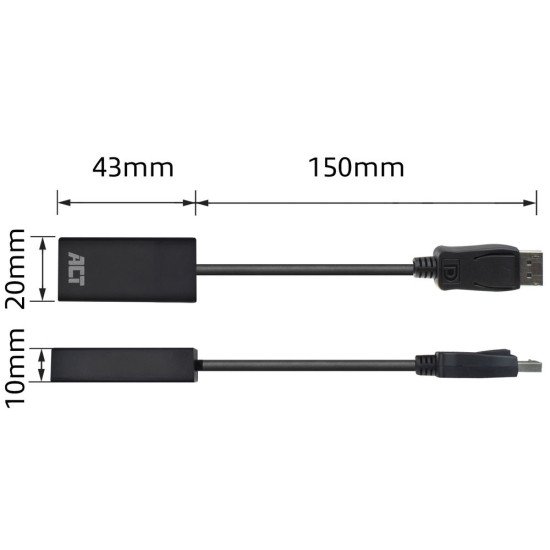 ACT AC7555 câble vidéo et adaptateur 0,15 m DisplayPort HDMI Type A (Standard) Noir