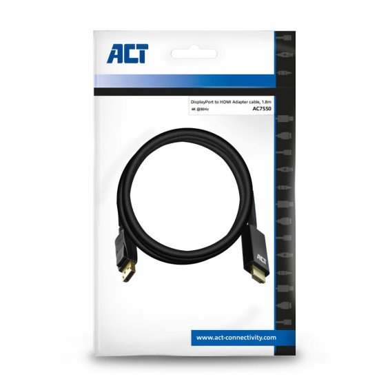 ACT AC7550 câble vidéo et adaptateur 1,8 m DisplayPort HDMI Type A (Standard) Noir