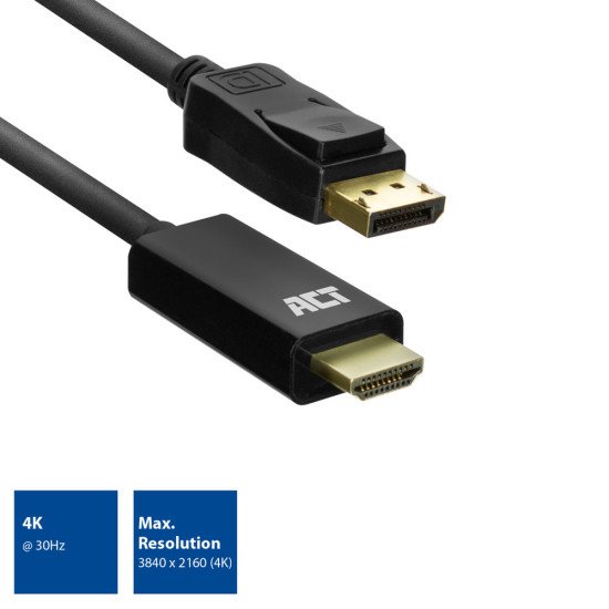 ACT AC7550 câble vidéo et adaptateur 1,8 m DisplayPort HDMI Type A (Standard) Noir