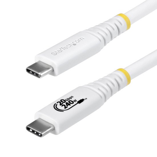 StarTech.com Câble USB 4 de 2 m, 20 Gbps, Câble USB-C Certifié USB-IF, PD EPR 240 W, DP 1.4 4K 120 Hz, Gaine TPE, Cordon USB-C Blanc