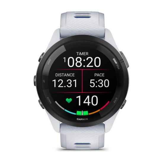 Garmin Forerunner 265 3,3 cm (1.3") AMOLED 46 mm Numérique 416 x 416 pixels Écran tactile Noir, Blanc Wifi GPS (satellite)