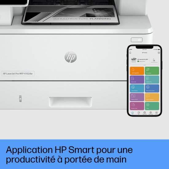 HP LaserJet Pro Imprimante MFP 4102dw, Noir et blanc, Imprimante pour Petites/moyennes entreprises, Impression, copie, numérisation, Sans fil; Éligibilité Instant Ink; Imprimer depuis un téléphone ou une tablette; Chargeur automatique de documents; Impres