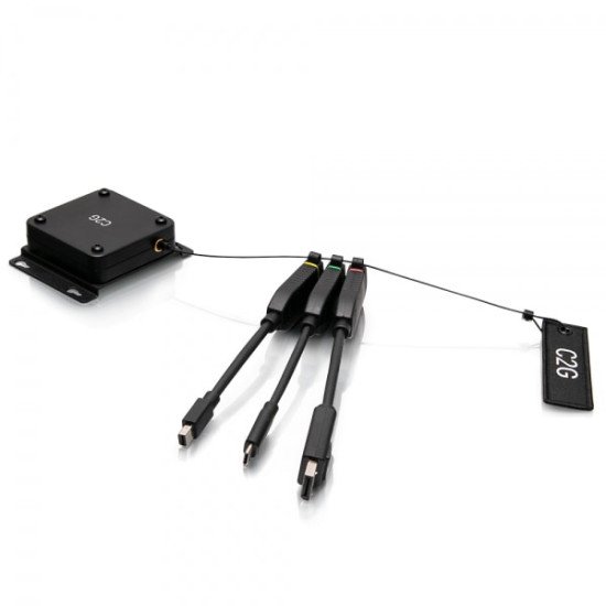 C2G Boucle d'adaptateurs dongle 4K HDMI® à boîtier universel rétractable avec Mini DisplayPort™, DisplayPort et USB-C® à code couleur