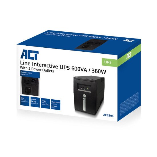 ACT AC2305 alimentation d'énergie non interruptible Interactivité de ligne 0,6 kVA 360 W 2 sortie(s) CA