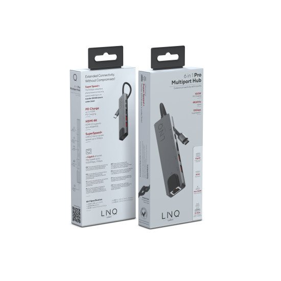LINQ byELEMENTS LQ48015 hub & concentrateur USB 3.2 Gen 2 (3.1 Gen 2) Type-C 10000 Mbit/s Noir, Gris