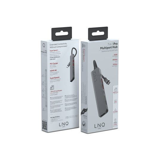 LINQ byELEMENTS LQ48016 hub & concentrateur USB 3.2 Gen 2 (3.1 Gen 2) Type-C 10000 Mbit/s Noir, Gris