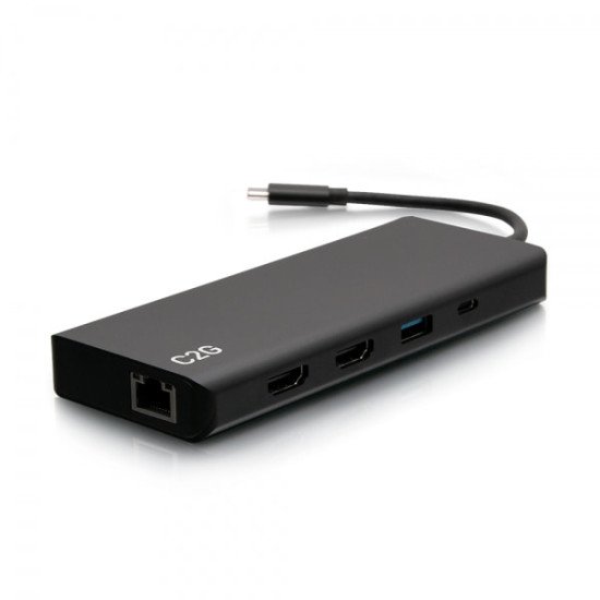 C2G Station d'accueil USB-C® 9-en-1, double écran avec HDMI®, Ethernet, USB, audio 3,5 mm et puissance électrique jusqu'à 60 W - 4K 30 Hz (conforme TAA)