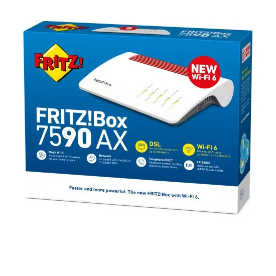 FRITZ!Box 7590 AX routeur sans fil Gigabit Ethernet Bi-bande (2,4 GHz / 5 GHz) Blanc FRITZ!Box 7590 AX routeur sans fil Gigabit Ethernet Bi-bande (2,4 GHz / 5 GHz) Blanc