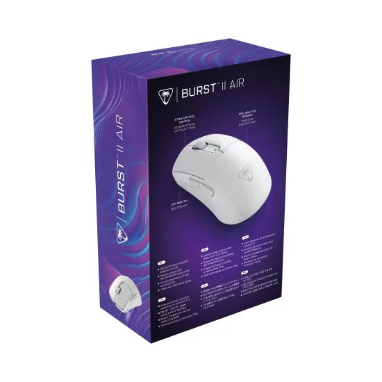 Turtle Beach Burst II Air - Souris gaming sans fil 2,4 GHz : ultralégère avec 47 g, touches optiques, symétrique, capteur optique 26 000 PPP, Bluetooth, autonomie 120 heures, câble USB-C Blanc Turtle Beach Burst II Air - Souris gaming sans fil 2,4 GHz : ultralégère avec 47 g, touches optiques, symétrique, capteur optique 26 000 PPP, Bluetooth, autonomie 120 heures, câble USB-C Blanc