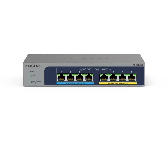 NETGEAR 8-port Ultra60 PoE++ Multi-Gigabit (2.5G) Ethernet Plus Switch Non-géré L2/L3 2.5G Ethernet (100/1000/2500) Connexion Ethernet, PoE, Gris NETGEAR 8-port Ultra60 PoE++ Multi-Gigabit (2.5G) Ethernet Plus Switch Non-géré L2/L3 2.5G Ethernet (100/1000/2500) Connexion Ethernet, PoE, Gris