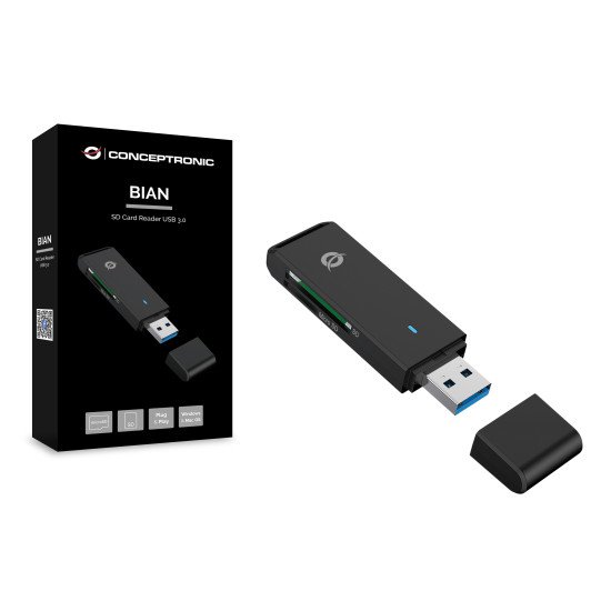 Conceptronic BIAN02B lecteur de carte mémoire USB 3.2 Gen 1 (3.1 Gen 1) Type-A Noir Conceptronic BIAN02B lecteur de carte mémoire USB 3.2 Gen 1 (3.1 Gen 1) Type-A Noir