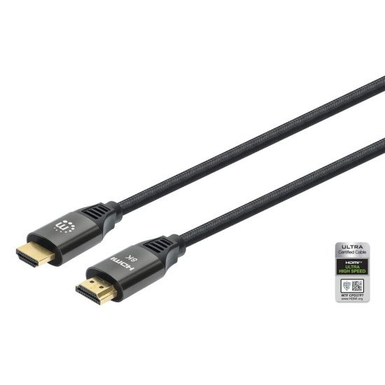 Manhattan Câble HDMI 8K@60 Hz avec Ethernet, 1 m, certifié, adapté à TOUT les usages 8K/4K/1080p/HD - lors de la mise à niveau ou préparez-la pour le moment où vous en aurez besoin, 4K@120 Hz, mâle à mâle, noir, garantie à vie