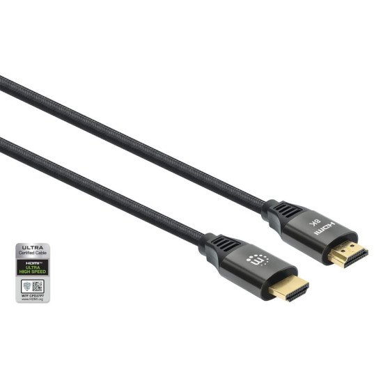 Manhattan Câble HDMI 8K@60 Hz avec Ethernet, 1 m, certifié, adapté à TOUT les usages 8K/4K/1080p/HD - lors de la mise à niveau ou préparez-la pour le moment où vous en aurez besoin, 4K@120 Hz, mâle à mâle, noir, garantie à vie