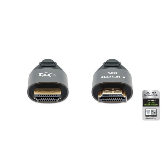 Manhattan Câble HDMI 8K@60 Hz avec Ethernet, 1 m, certifié, adapté à TOUT les usages 8K/4K/1080p/HD - lors de la mise à niveau ou préparez-la pour le moment où vous en aurez besoin, 4K@120 Hz, mâle à mâle, noir, garantie à vie