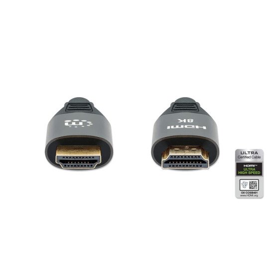 Manhattan Câble HDMI 8K@60 Hz avec Ethernet, 2 m, certifié, adapté à TOUT les usages 8K/4K/1080p/HD - lors de la mise à niveau ou préparez-la pour le moment où vous en aurez besoin, 4K@120 Hz, mâle à mâle, noir, garantie à vie