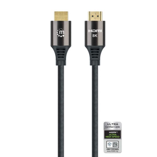 Manhattan Câble HDMI 8K@60 Hz avec Ethernet, 3 m, certifié, adapté à TOUT les usages 8K/4K/1080p/HD - lors de la mise à niveau ou préparez-la pour le moment où vous en aurez besoin, 4K@120 Hz, mâle à mâle, noir, garantie à vie