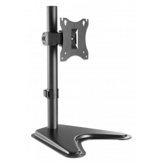 Manhattan Support de bureau pour TV/moniteurs, montage sur pied, inclinaison/pivot/rotation, écrans 10" à 27", Compatibilité VESA : 75x75 et 100x100 mm (vérifiez les dimensions des quatre trous de fixation à l'arrière), charge max. 7 kg, noir