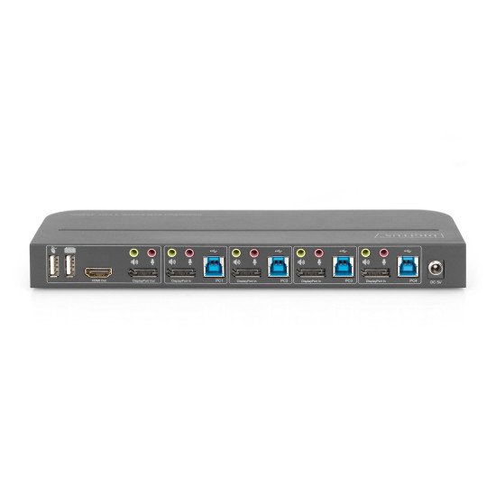 Digitus Commutateur KVM, 4 ports, 4K 60 Hz, 4 x entrées DP, 1 x sortie DP/HDMI