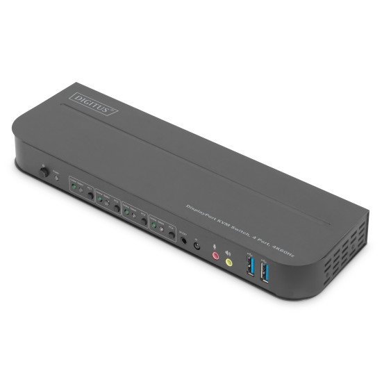 Digitus Commutateur KVM, 4 ports, 4K 60 Hz, 4 x entrées DP, 1 x sortie DP/HDMI