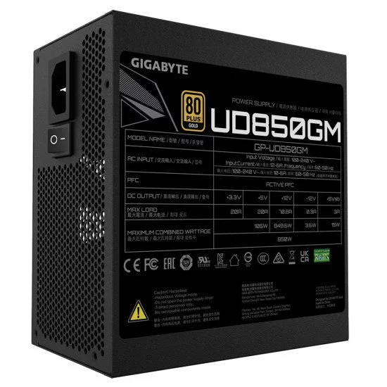 GIGABYTE UD850GM unité d'alimentation d'énergie 850 W 20+4 pin ATX ATX Noir GIGABYTE UD850GM unité d'alimentation d'énergie 850 W 20+4 pin ATX ATX Noir