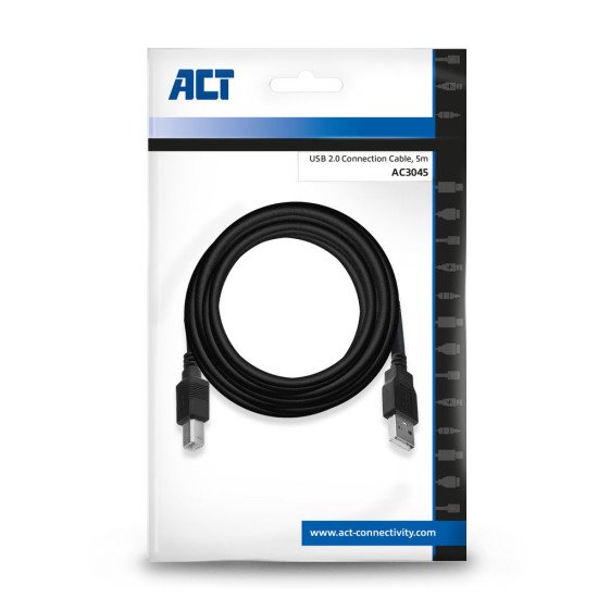 ACT AC3045 câble USB 5 m USB 2.0 USB A USB B Noir